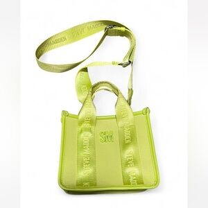 Steve Madden Bwebber mini tote crossbody bag in cyber lime faux leather